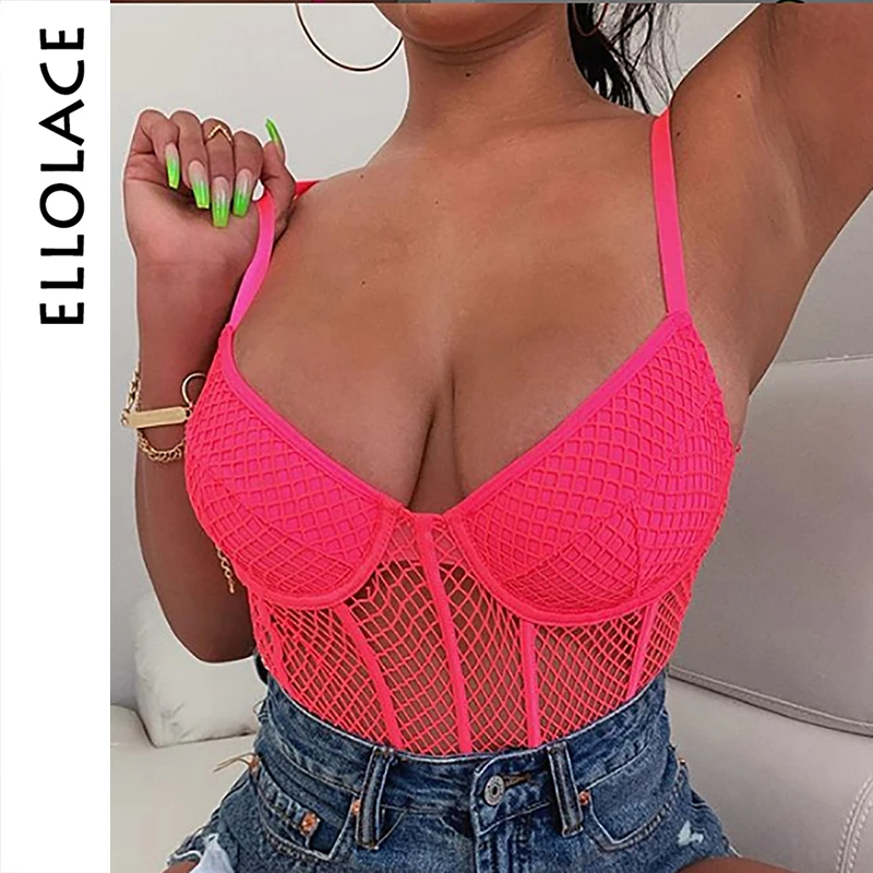 

Ellolace Fashion Sexy Mesh Bodysuit Women Transparent Bodys Push Up Overalls Slim Black Bodycon Rompers Black Backless Body Suit