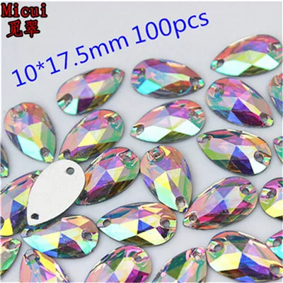 Drop 10x17.5mm 50-100 шт AB прозрачные каплевидные/конский глаз Пришивные полимерные Стразы AB хрустальные камни с плоским основанием для шитья одежды сумки украшения MC66 - Цвет: Drop 10x17.5mm