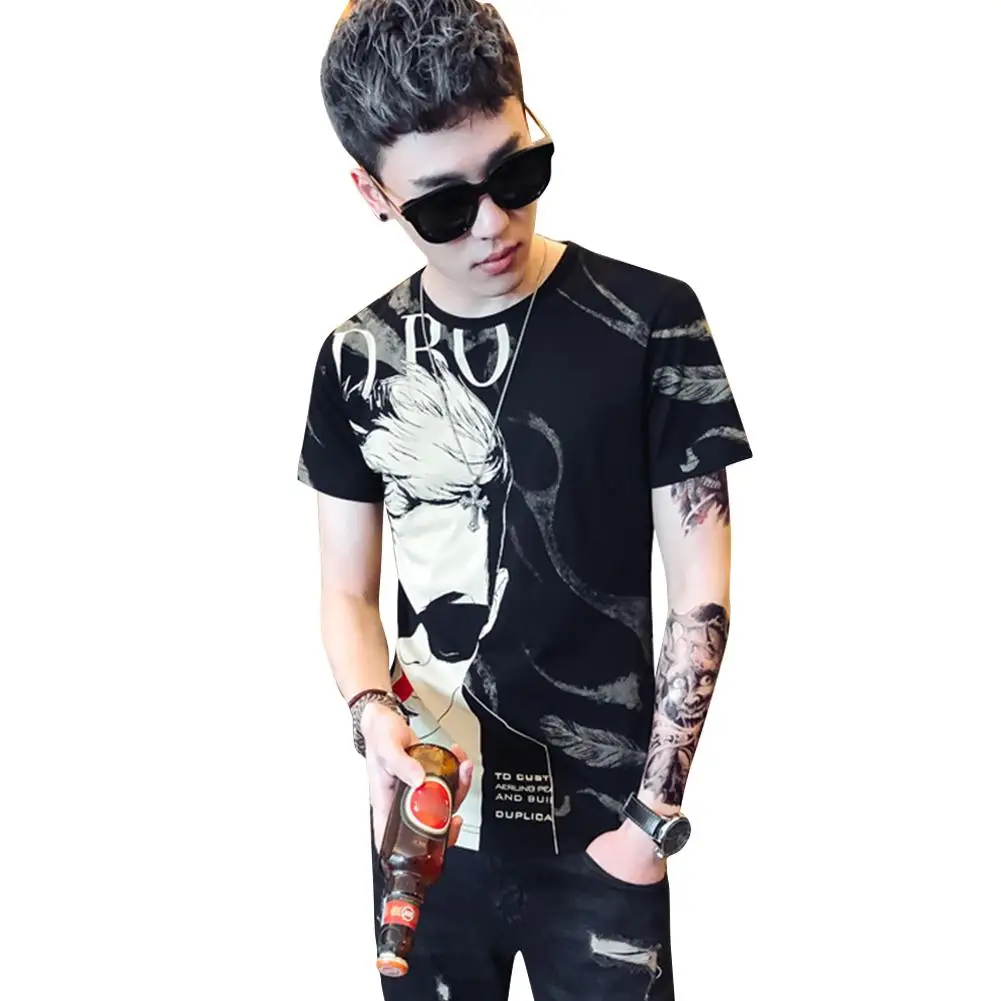 

ZACOO Man Shirt Short Sleeves and Round Neck T-shirt Slim Tops with Stylish Pattern Printed