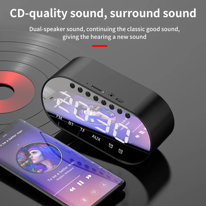 Bluetooth динамик зеркальный будильник супер бас беспроводной стерео перезаряжаемый динамик s поддержка TF AUX шумоподавление микрофон