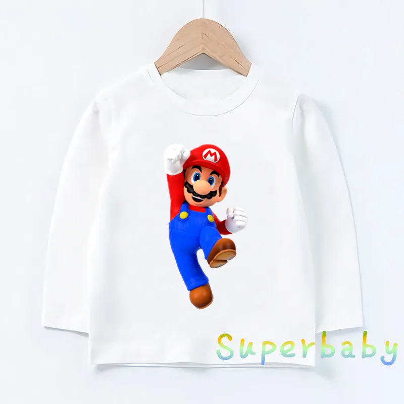 Детская футболка с принтом из игры «Super Mario Bros» Забавные топы с рисунками для маленьких мальчиков и девочек, детская футболка с длинными рукавами LKP5185 - Цвет: LKP5185-G