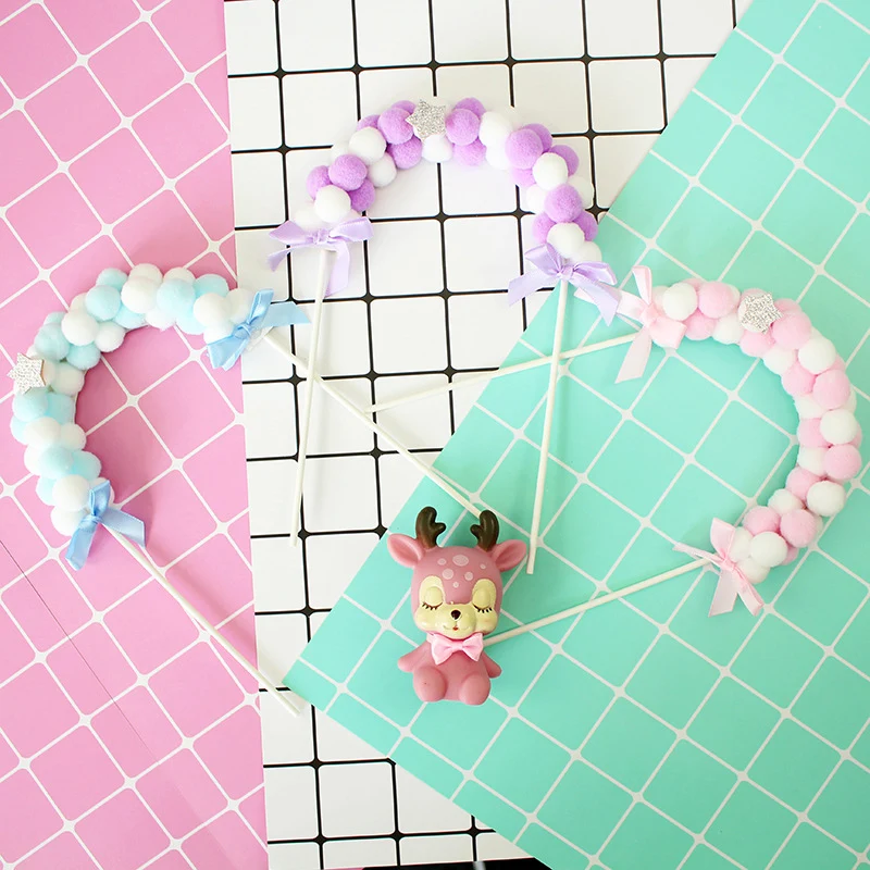 1 шт. розовый синий мягкий помпон облако торт Топпер С Днем Рождения Вечеринка DIY