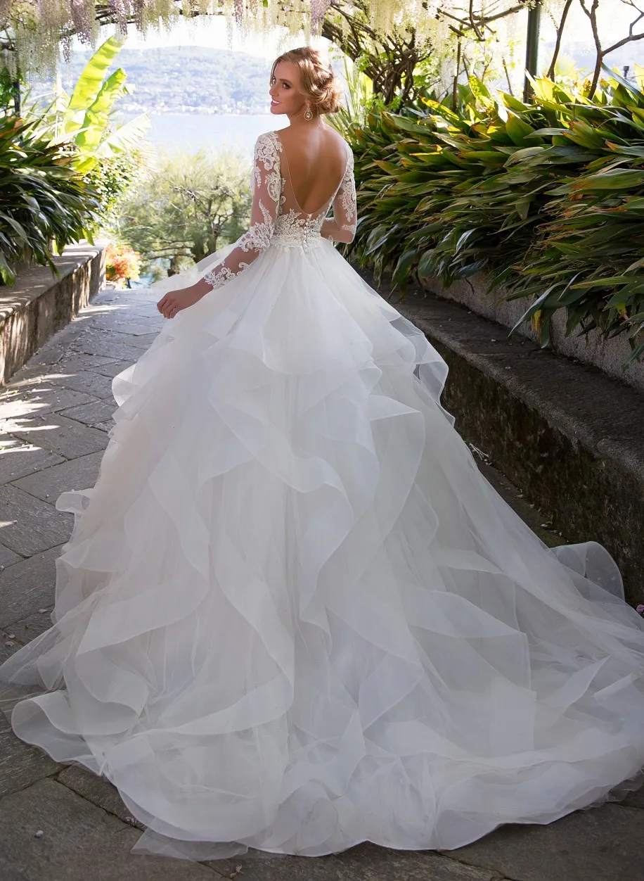 Винтажное бальное платье, свадебное платье принцессы, свадебное платье с аппликациями и открытой спиной, многослойная Тюлевая юбка, подвенечные свадебные платья