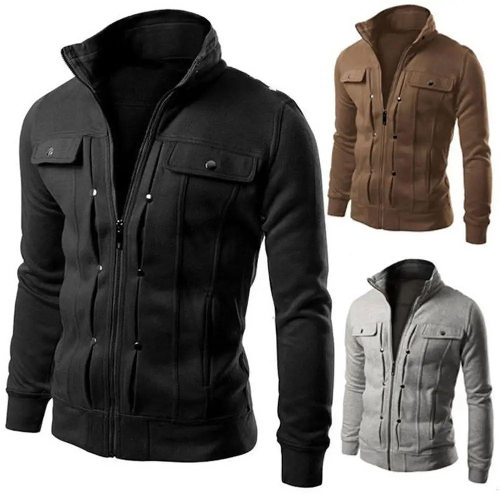 

2020 Fashion Men Jacket Coat Plus Size Men Solid Color Stand Collar Long Sleeve Zip Pockets Sliming Jacket Coat 4XL for Men Coat