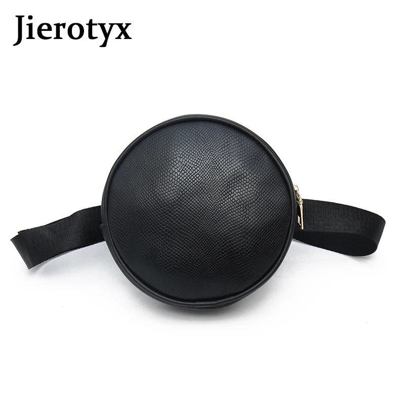 

JIEROTYX Leather Waist Bag Women Designer Serpentine Fanny Pack Fashion Belt Bag Unisex Round Mobile Phone Pack Luxury Bags 2020