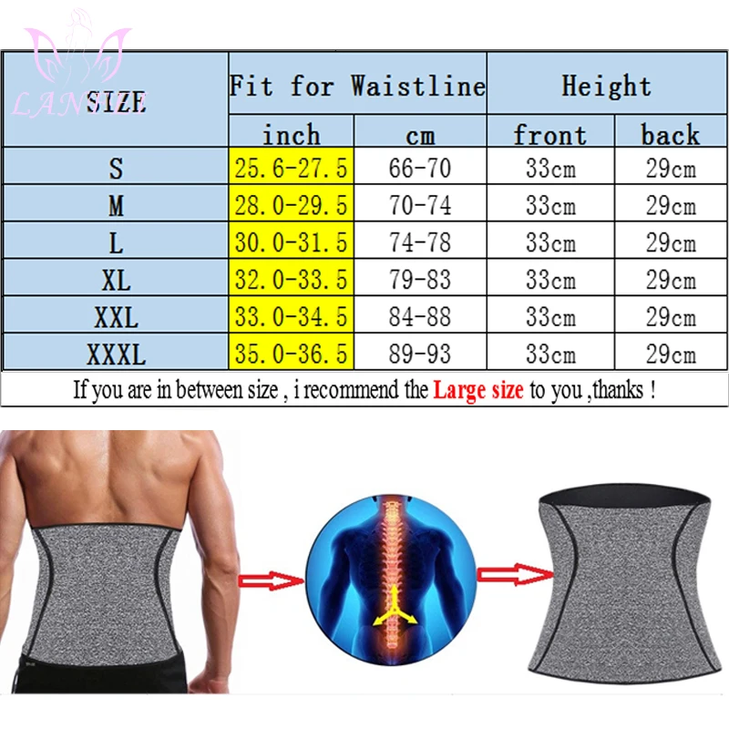 LANFEI Mens Waist Trainer Body Shaper Thermo Neoprene Gym Fitness Modeling Corset Slim Underwear Waist Support Weight Loss Belt