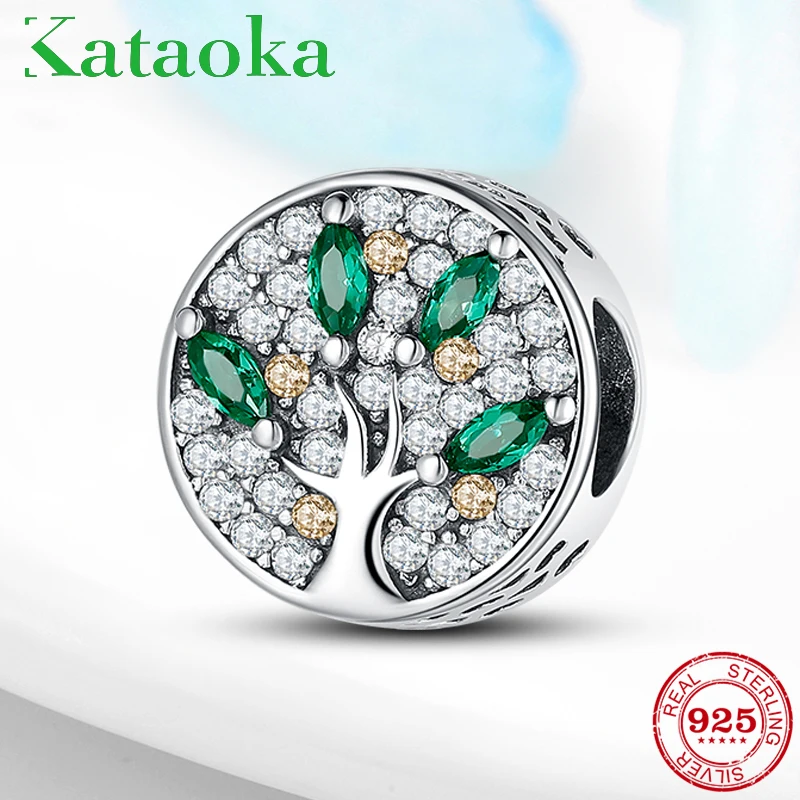 

Sparkling Clear and Green Zircon tree of life charming beads Fit Authentic 925 Sterling Silver fine charms original Bracelet