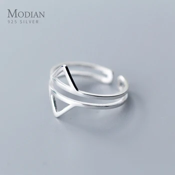 

Modian Authentic 925 Sterling Silver Simple Double-sided Triangle Ring for Women Geometric Open Adjustable Finger Ring Jewelry