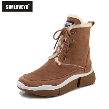

SIMLOVEYO Cow Suede Platform Sneakers Women Winter Snow Shoes Plush Fur Lady Winter Cross-tied Ankle High Warm Casual size 35-39