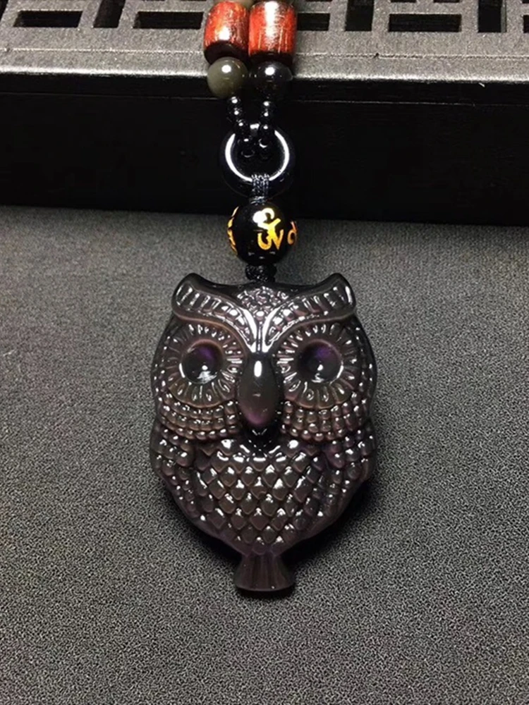 

Natural Rainbow eye Jade Owl Pendant Energy Stone Necklace Charm Jewellery Fashion Accessories Hand-Carved Luck Amulet Gifts