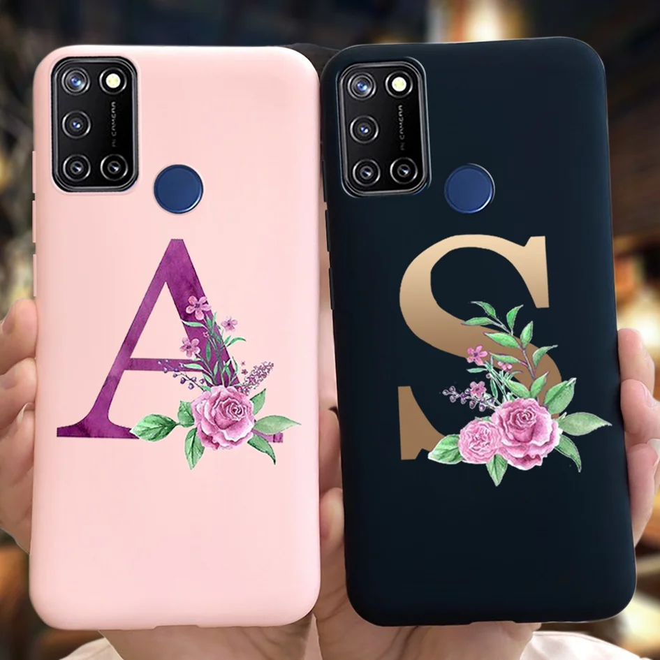 For Realme 7i RMX2193 Case Luxury Initials Letters Soft Silicon Back Cover OPPO C17 Realme7i RMX2103 Phone Cases | Мобильные