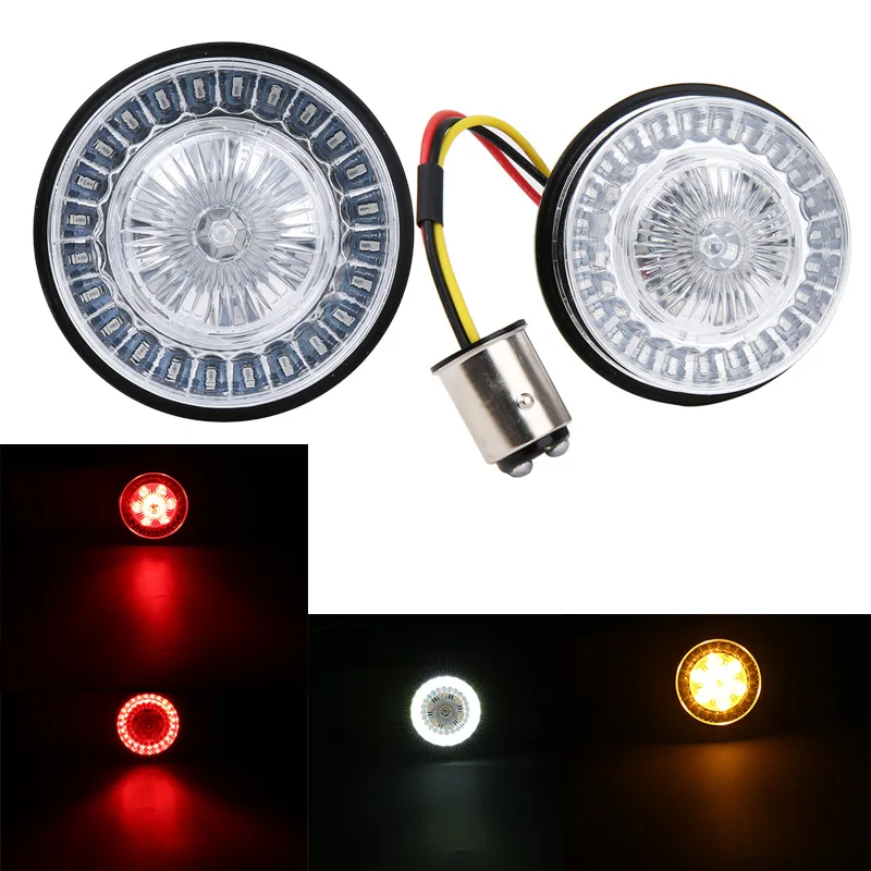 

Motorcycle 1157 Amber&White LED Turn Signals Light 2" Bullet Style For Softail 11-17 Dyna 12-17 Sportster Touring 14-17