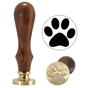 

Novelty Copper Head Wooden Handle Flower Wax Seal Stamp Invite Letter Card Decor, Dog footprints