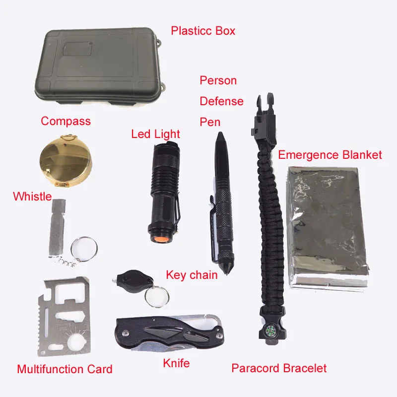 Plastic Box Kit Survive набор первой помощи для выживания на открытом воздухе мульти инструменты SOS EDC для самообороны аварийный набор для кемпинга и путешествий пешего туризма - Цвет: Plastic Box Kit