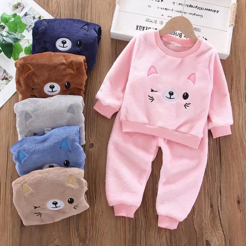 baby nightgown boy 2020 New winter Baby Boy Girl Thicken Pajamas Set Flannel Fleece Toddler Child Warm Catoon Sleepwear Kids Home Suit 0-6Y cool baby nightgown