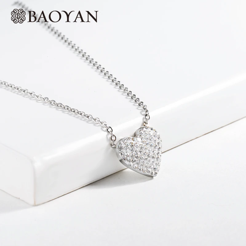 Baoyan, винтажные стразы, ожерелье в форме сердца, 316L, ожерелье из нержавеющей стали, ювелирные изделия, опт, Золотое любовное сердце, кулон, ожерелье для женщин