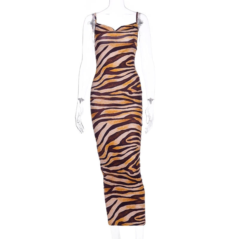 Dulzura/женское длинное платье средней длины с животным принтом в виде зебры, на бретелях, облегающее, сексуальное, уличная одежда, вечерние,, осенняя, зимняя одежда, наряд, клубная одежда