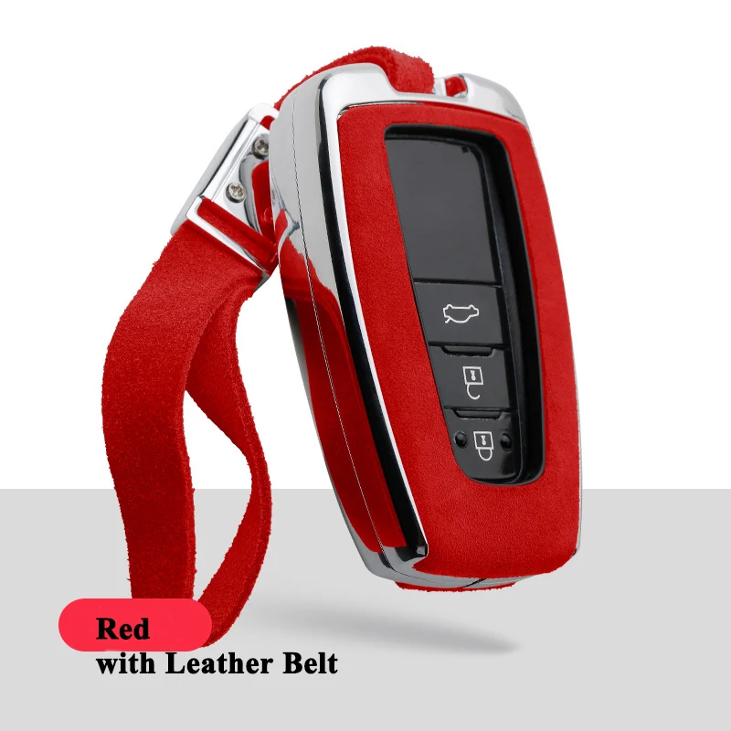 Red with Belt 1 шт., SEEYULE, высокое качество, цинковый сплав, кожаный чехол для автомобильных ключей, оболочка, стильные автомобильные аксессуары для Toyota Camry CHR CH-R - Название цвета: Red with Belt
