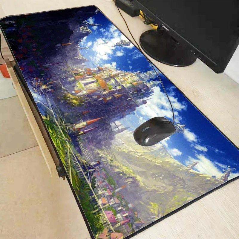  Anime Scenery Castle Large Gaming Mouse Pad Big Lock Edge Keyboard Desk Mousepad Mat Gamer Anti-sli