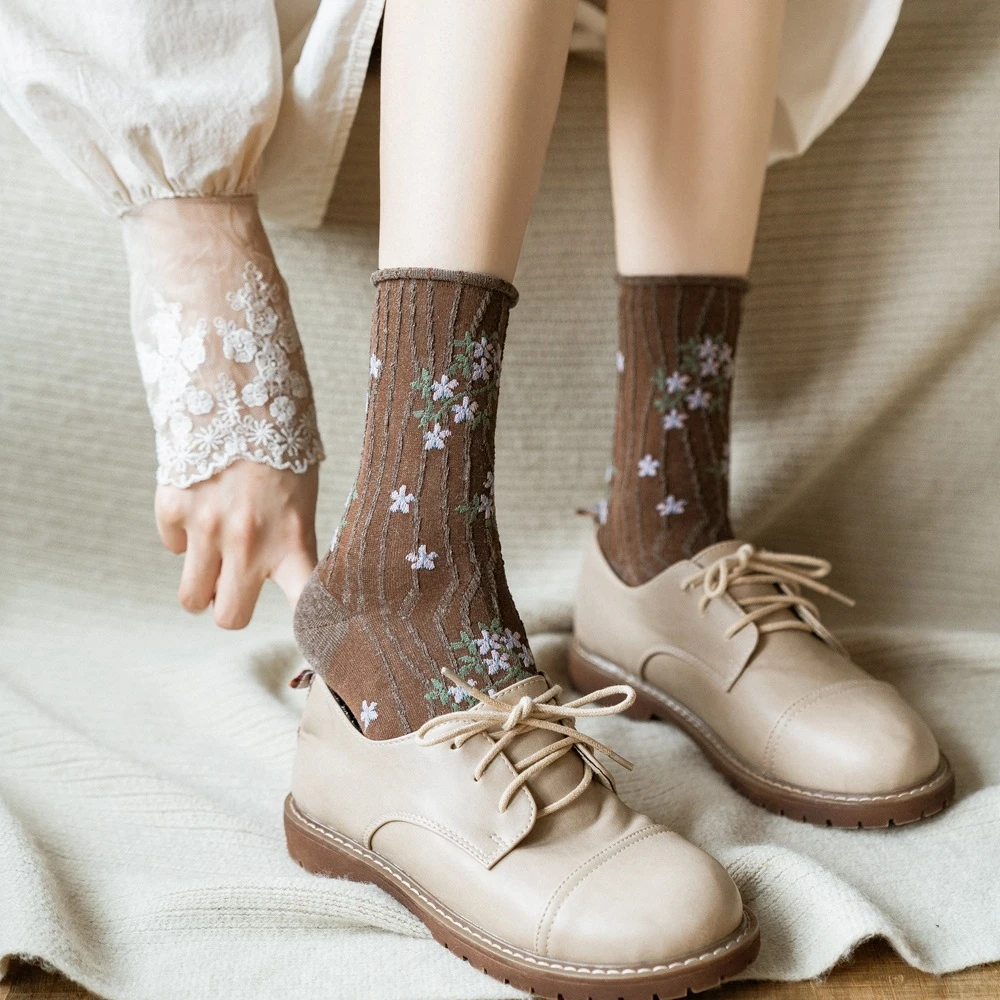 Korean Fashion News 2020 Floral Print Women's Socks Harajuku Vintage  Streetwear Crew Socks Japanese Cute Cotton Long Sock|Socks| - AliExpress