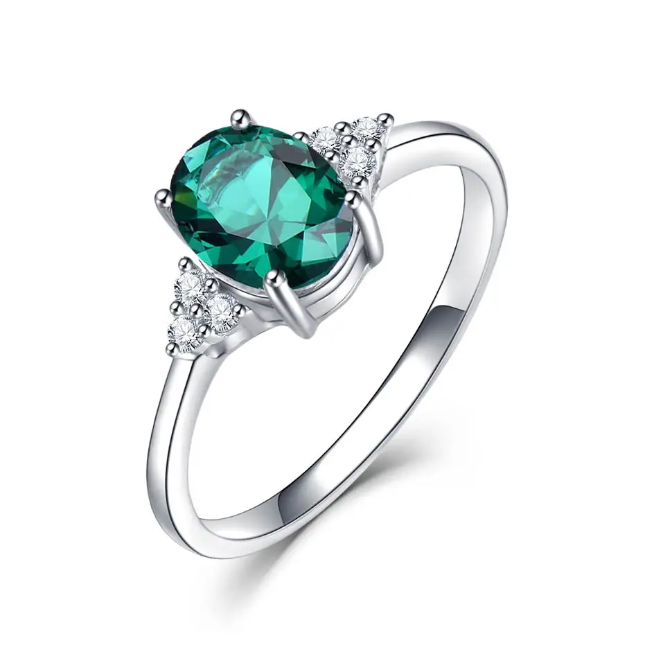 Emerald Kuolit морганит драгоценный камень кольцо для женщин Твердые 925 пробы серебро создан розовый камень свадебные обручение ювелирные украшения - Цвет камня: Emerald