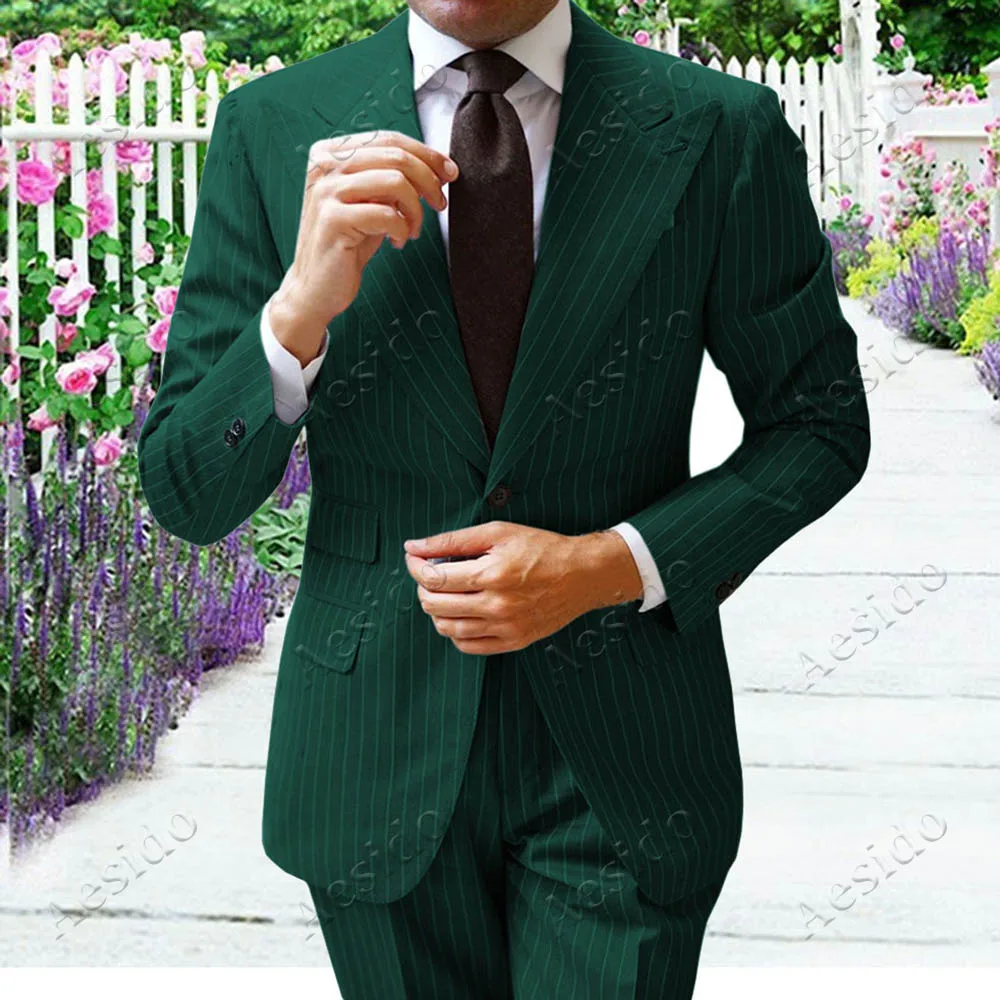 Teal Aesido формальные мужские костюмы Slim Fit 2 шт. выпускные смокинги Классический Полосатый деловой костюм пиджак блейзер брюки для Свадебные, для жениха - Цвет: Teal