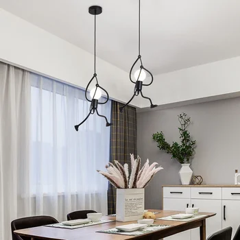 

LED Pendant Light Nordic Little Iron Man Hanging Lamp Lotf Lighting Fixture Kitchen Restaurant Home Decorative Lights