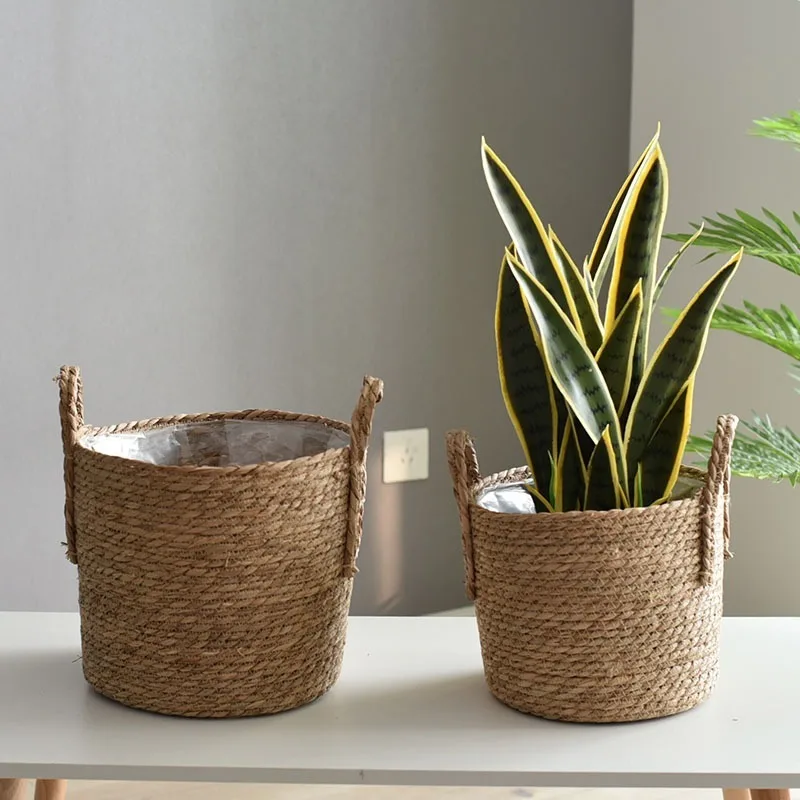 Nordic Extra Large Straw Flower Pot Seaweed Storage Basket