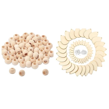 

1 Set Wooden Earring Blanks Unfinished Wood Pendant & 1 Set Wooden Beads, Natural Round Wood Beads