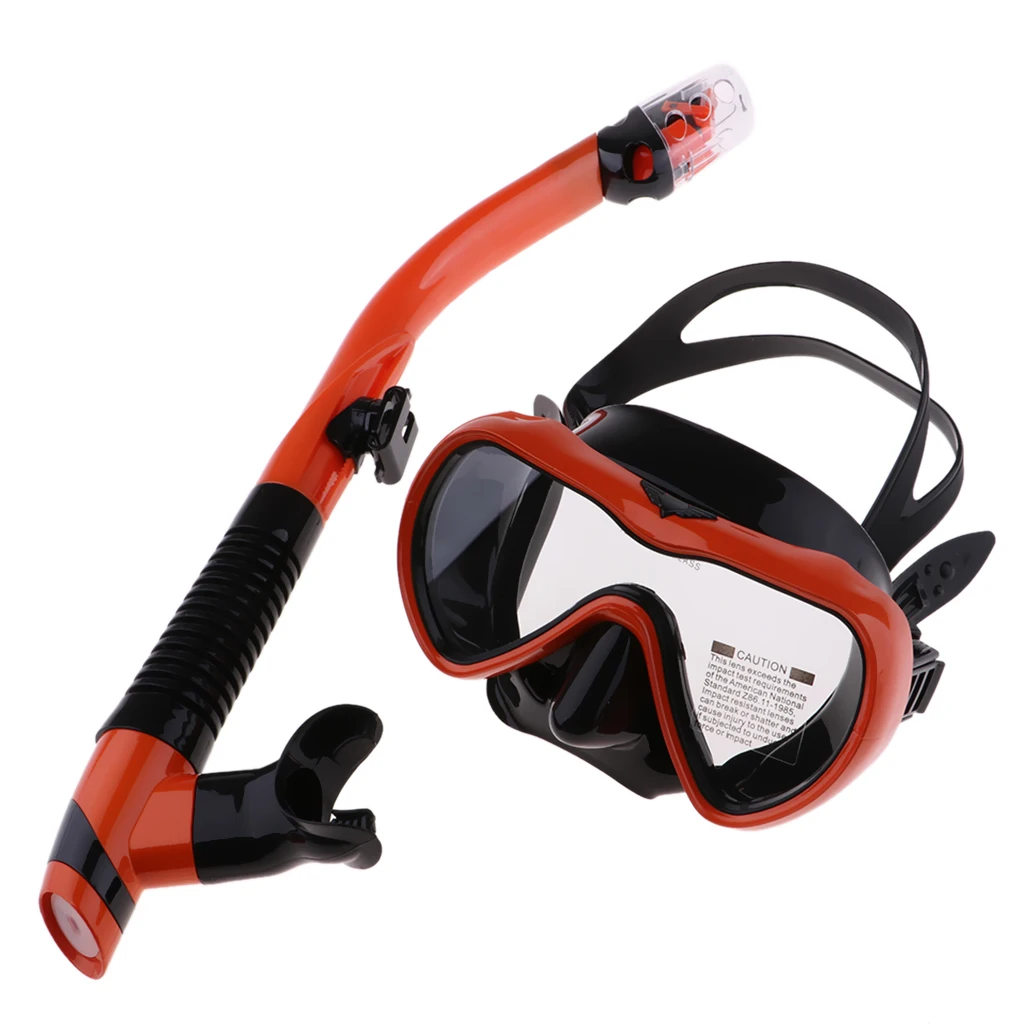 Adults Diving Mask Scuba Snorkel Set Dry Swimming Gears Silicone & Tempered Glass Diving Goggles