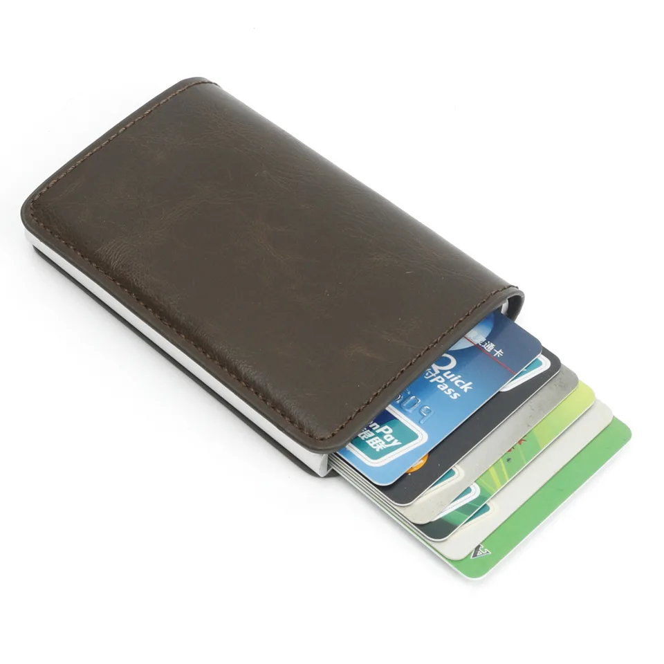 Foreign trade aluminum alloy card box carbon fiber pattern men and women PU automatic RFID credit card Holder AliExpress WISH explosion models