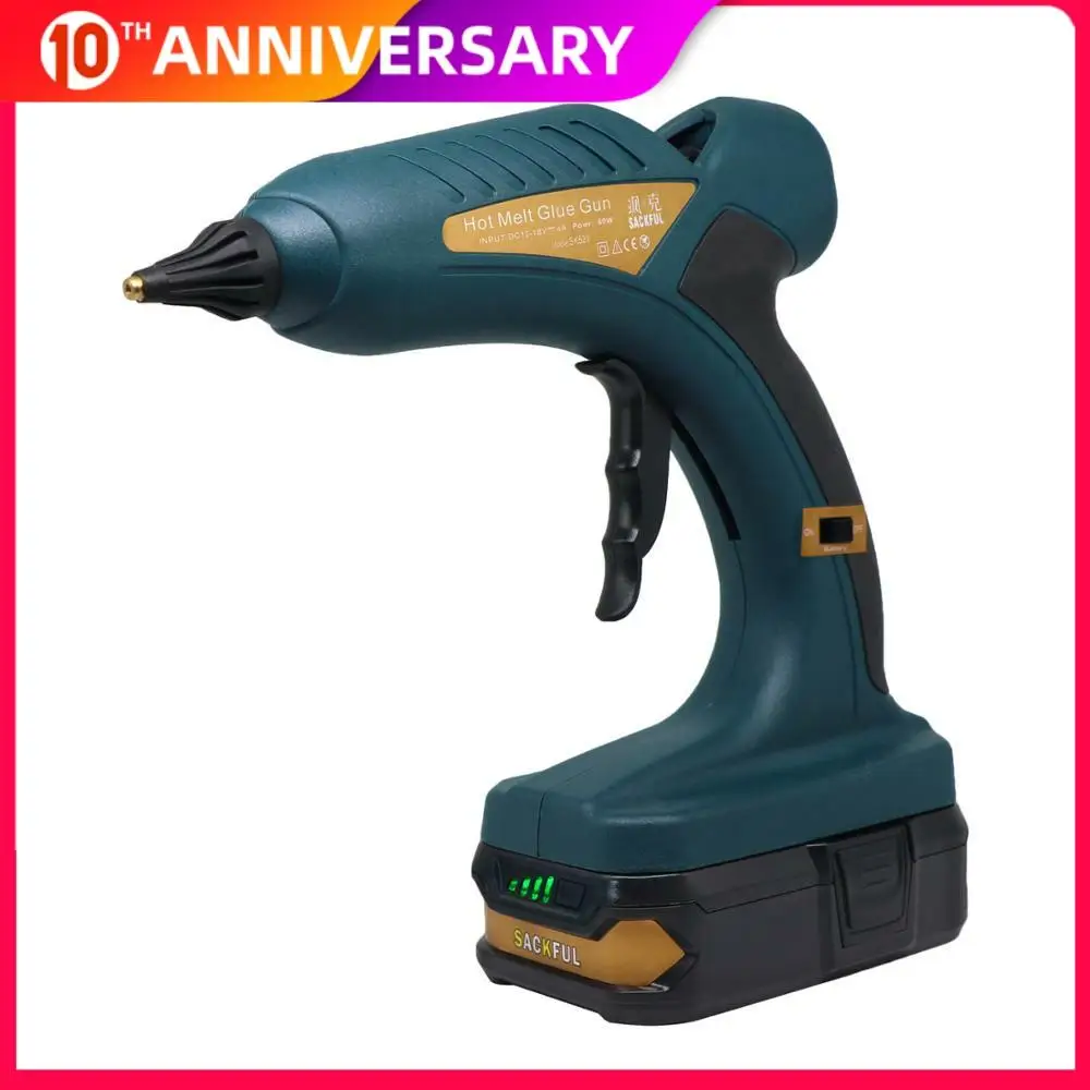 

Wireless 60W hot melt glue gun Lithium battery charge 18V 1.5Ah Replaceable nozzle DIY outdoor 11mm glue stick 5 sticks