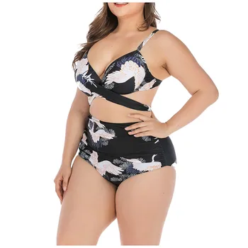 

Plus Size Women Two Pieces Bathing Top With High Waisted Bottom Set Swimwear Women Maillot De Bain Femme Biquini Bikini 2020