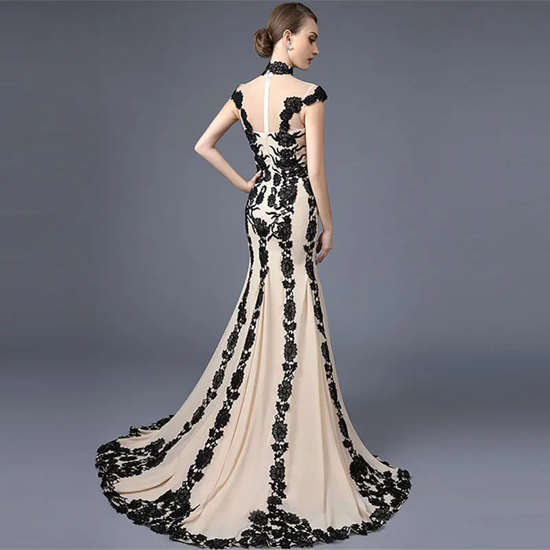 Tanpell элегантное вечернее платье с высоким воротом и рукавами-крылышками, женские вечерние платья с аппликацией, вечернее платье-Русалка длиной до пола