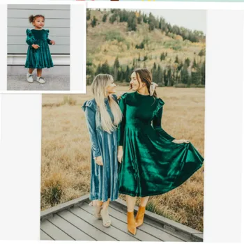 

Long Sleeve Suede Mother And Kids Mother Daughter Matching Dresses In Matching Family Outfits Mommy And Me Clothes Party Dress