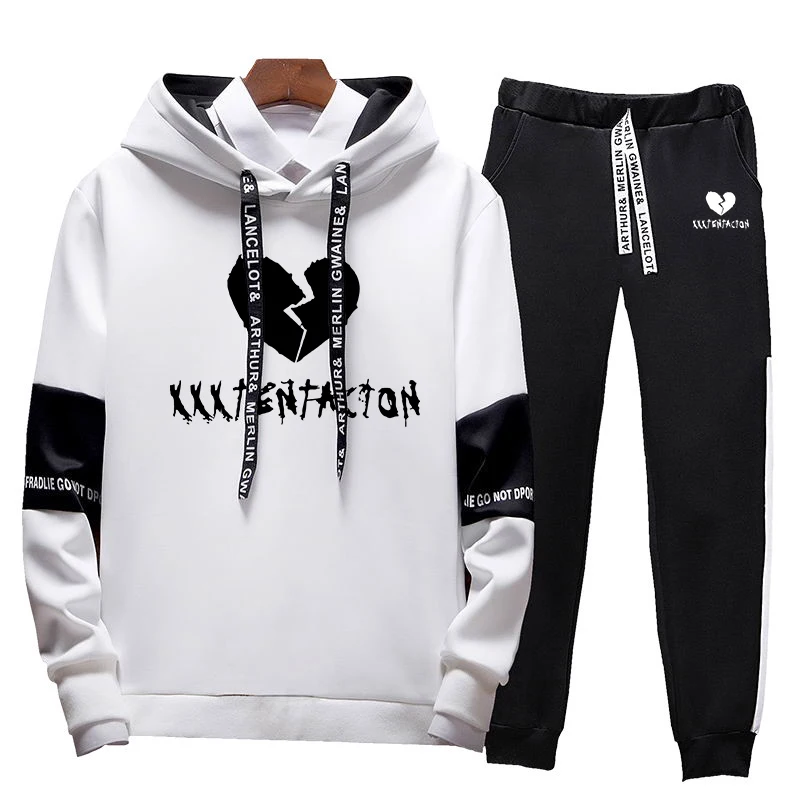 Men's new casual hip hop XXXTentacion printed sweatshirt set hoodies + pants 2 sets of pullovers Men's new casual hip hop XXXTentacion printed sweatshirt set hoodies + pants 2 sets of pullovers