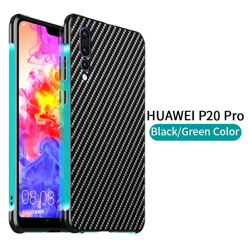 Противоударный металлический бампер чехол для huawei P20 Pro Чехол роскошные, жесткие, ПК анти-осень карбоновый каркас Корпус P20 Pro металлический корпус - Цвет: Green