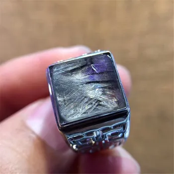 

11mm Top Natural Brookite Silver Rutilated Ring Silver Sterling For Woman Man Healing Beads Crystal Stone Adjustable Ring AAAAA