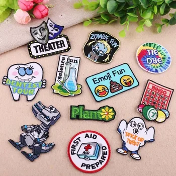 

20pcs/lot Embroidery Patch Letter Clothing Decoration Accessories Dog Fun Strange Things floral Diy Iron Heat Transfer Applique