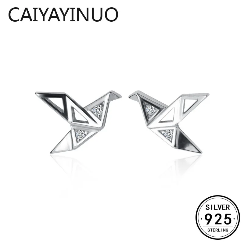 

Real 925 Sterling Silver Minimalist Zircon Crane Stud Earrings for Fashion Woman Party Trendy Fine Jewelry Accessories