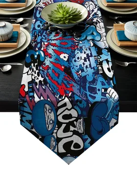 

Blue Explosion Punk Graffiti Table Runner Table Flag Home Party Decorative Tablecloth Table Runners