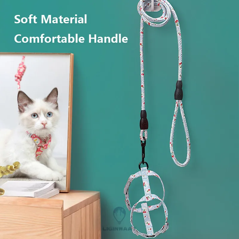 Cute Cat Traction Rope Japanese Style Floral Cat Chest Strap Adjustable Pet Cat Leash Cat Collar Harness Leash For Cat Kitten