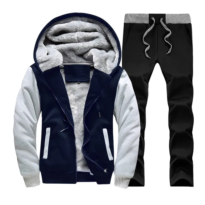 W02Y Blue K25 black Мужские спортивные костюмы с капюшоном на молнии, хлопковая спортивная одежда, спортивные костюмы, беговые брюки для мужчин, мужские толстовки+ штаны, повседневный спортивный костюм - Цвет: W02Y Blue K25 black