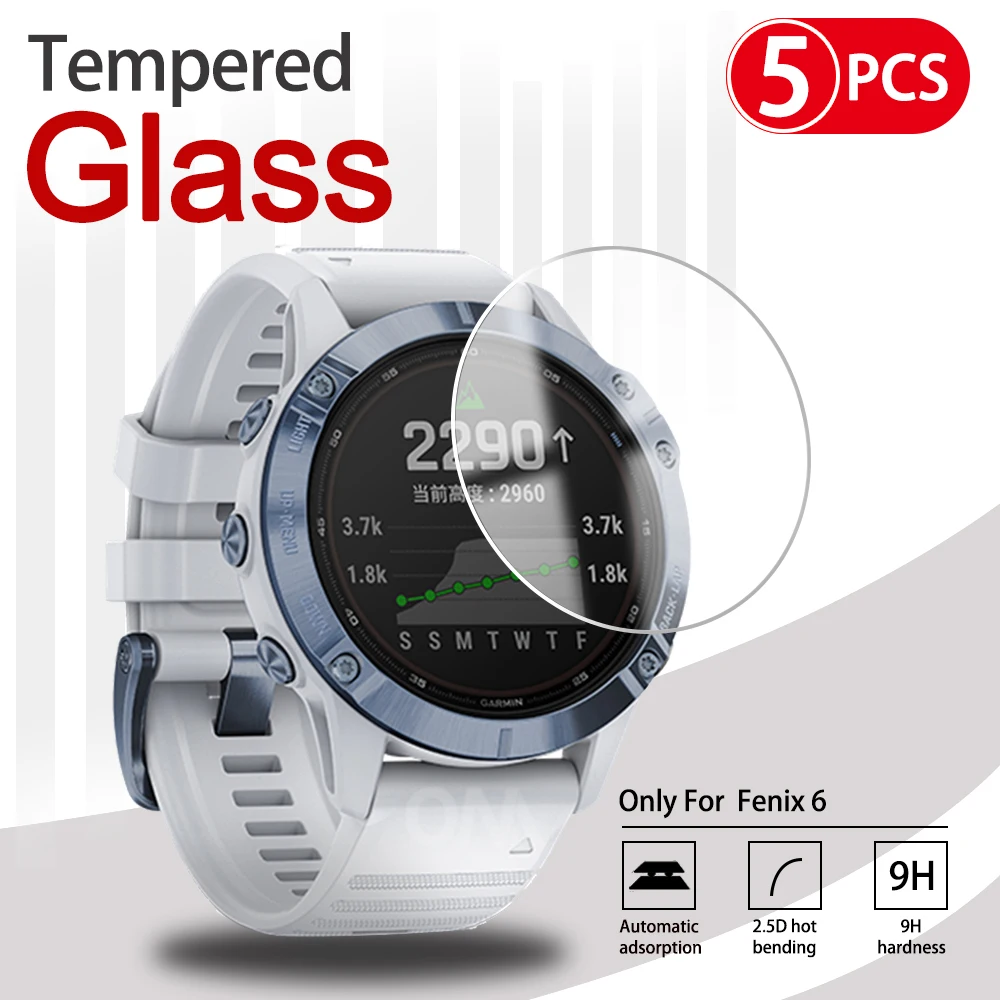5Pcs 9H Premium Tempered Glass For Garmin Fenix 7S 6 6S 6X Pro 5 5s Smart Watch Clear HD Screen Protector Film Accessories 2022