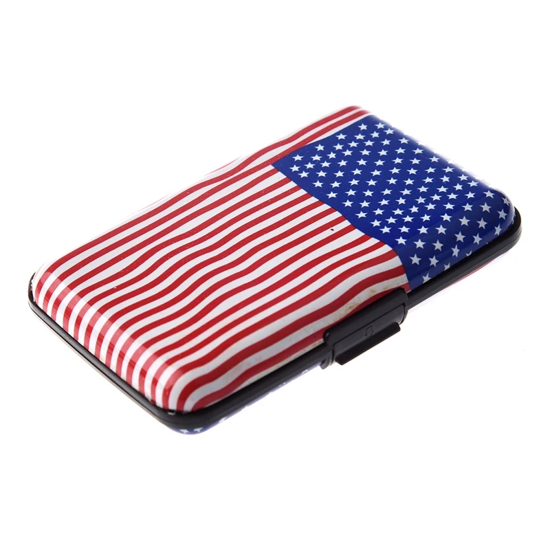 

Color Metal Aluminum Business ID Credit Card Case Wallet Holder Box Purse Pocket - Red stripe five-pointed star