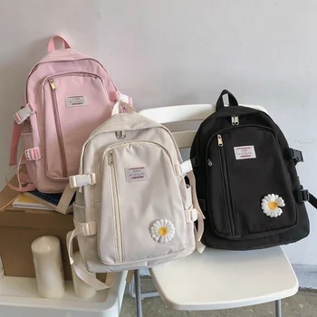 

Small Daisies Nylon Backpack Japanese Harajuku Teenage Junior High School Bag Student Book Storage Doubler Shoulder Backpack