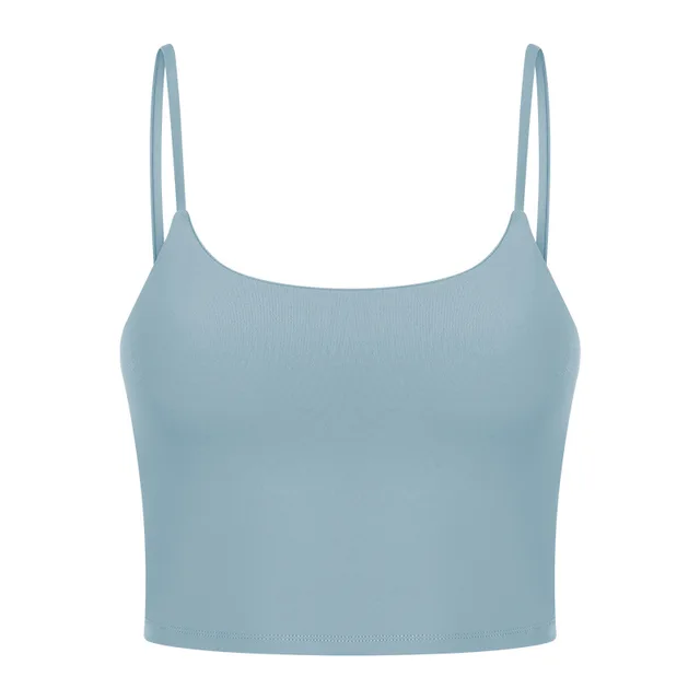 Solid Color Lulu Sport Tank Top Women Fitness Bra Yoga Vest No Rims With Chest Pad Butter Soft Beauty Back Half Sling Gym Clothe Ice blue