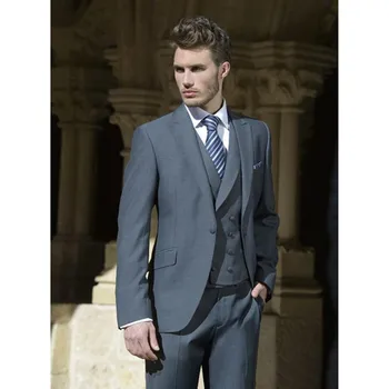 

New Men’s Suit Smolking Noivo Terno Slim Fit Easculino Evening Suits For Men gray groom tuxedo a buttons(jacket+pants +vest)