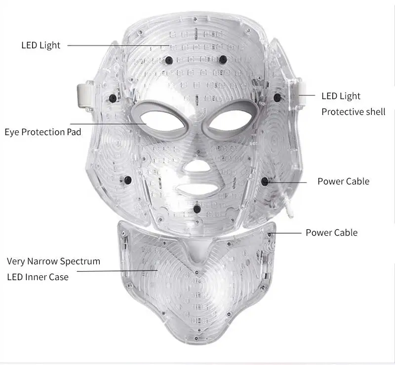 Светодиодный светильник для лица, 7 цветов, фотонный уход за кожей, омоложение, удаление морщин и акне, отбеливающий прибор для лица и шеи светодиодная маска маски для лица микротоки для лица маска светодиодная