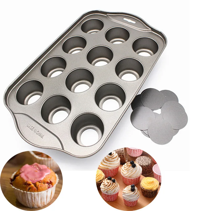 12 Cups Stainless Steel Cake Mold Removable Muffin Cupcake Baking Pan